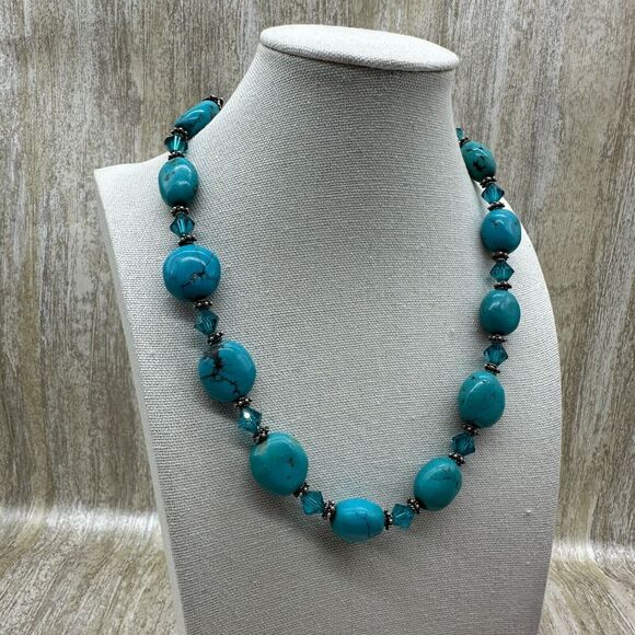 Stone Turquoise Nugget Necklace 18" Claudia Mexico‎ Southwestern - Picture 1 of 10
